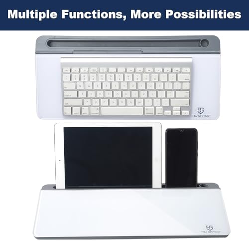 Small Desktop Glass Whiteboard Dry-Erase-Board - Computer Keyboard Stand White Board Surface Pad with Drawer, Desk Organizers with Accessories for Office, Home, School Supplies - Grey