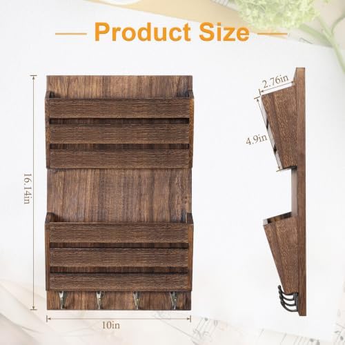 MOOACE Mail Organizer Wall Mount, Wood Mail and Key Holder with Hooks