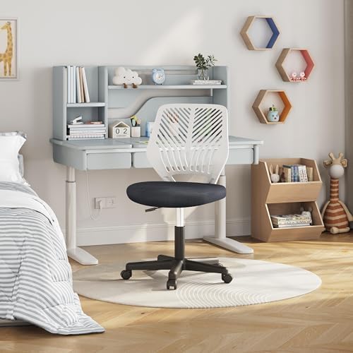 Yaheetech Small Desk Chair, Armless Adjustable Swivel Seat, Dark Grey