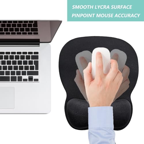 Mouse Pad with Wrist Support, Ergonomic Mousepad with Comfortable Memory Foam Wrist Rest Cushion, Relieve Wrist Pain, Non-Slip Rubber Base Gaming Mice Pad for Home Office Computer Laptop, Black
