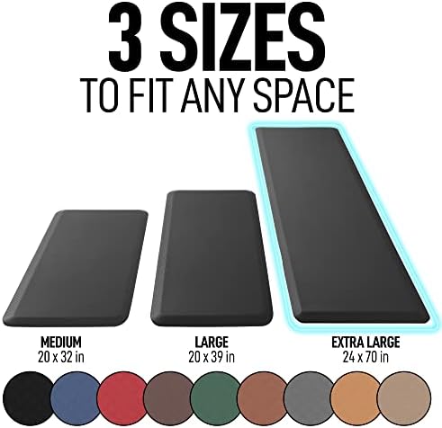 Zulay Home Large 24 x 70 Inch Anti Fatigue Floor Mat - 3/4 Inch Thick Cushioned Kitchen Mats For Standing - Comfortable Padded Floor Mats For Standing Work Desk - Memory Foam Kitchen Mat - Black