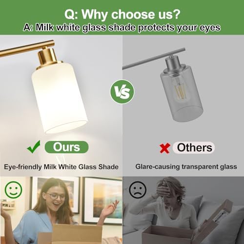 Zarbitta 3-Light Bathroom Light Fixtures, Brushed Gold Vanity Light, Farmhouse Wall Lights with Milky White Frosted Glass Shades, Bathroom Wall Lamp for Mirror Kitchen Bedroom Hallway Living Room