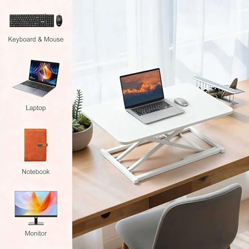Adjustable Height Standing Desk Converter Keyboard Riser 23.6 Inch White