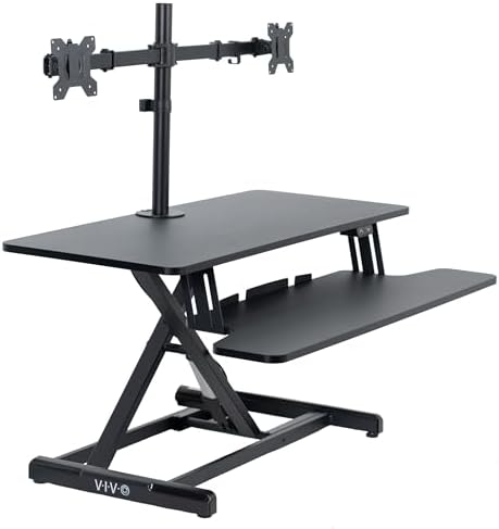 VIVO Black 36 inch Desk Riser with Dual Monitor Mount, DESK-KIT-VE36B2