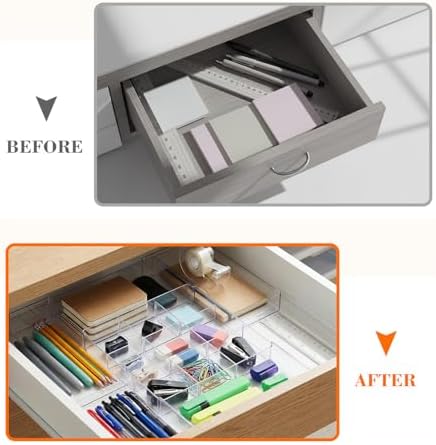 Briwooody 2 Pcs Expandable Drawer Organizer, Clear, 15 Compartments