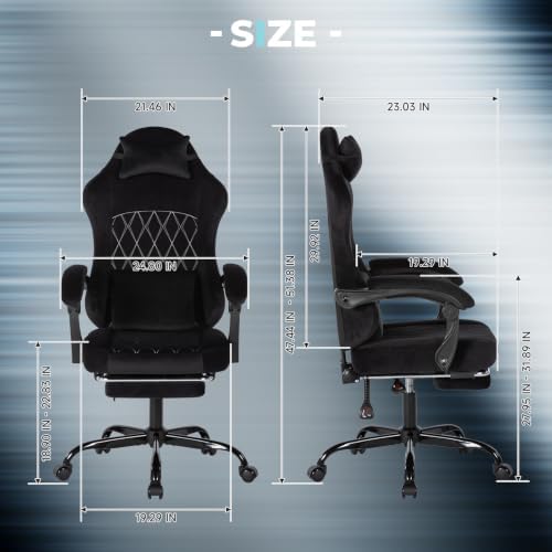 Video Gaming Chair Ergonomic Computer Chairs Gamer Chairs for Adults Massage Lumbar Support Swivel Height Adjustable Headrest Backrest Black