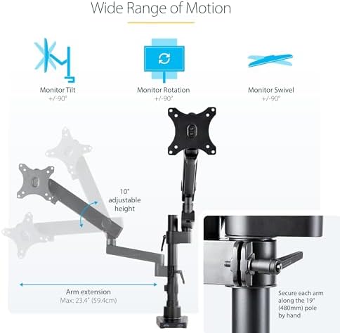 StarTech Desk Mount Monitor Arm up to 34in, 17.6lb/8kg (ARMPIVOT2USB3)