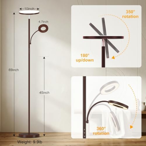 marctronic Warm Brown Floor Lamp, 42W 4000LM Super Bright, Stepless Dimmable & Memory Function, Standing Reading Lamp with Remote & Touch Control for Living Room/Bedroom
