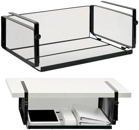 Black C-Clamp Under Desk Adjustable Carbon Steel Storage Organizer