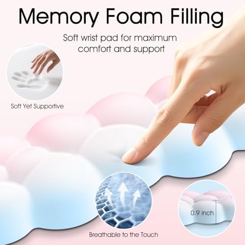 Sushret Cloud Wrist Rest for Computer Keyboard and Mouse Pad Set, Rainbow