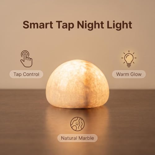 Natural Marble Lamp Cordless Touch Control Night Light Rechargeable Small Marble Table Lamp, Dimming Warm Glow Portable Marble Touch Lamp for Bedroom, Living Room, Decor Gift (A-with Vein)