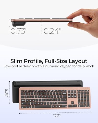 seenda Rechargeable Wireless Keyboard and Mouse Combo, Rose Gold & Black