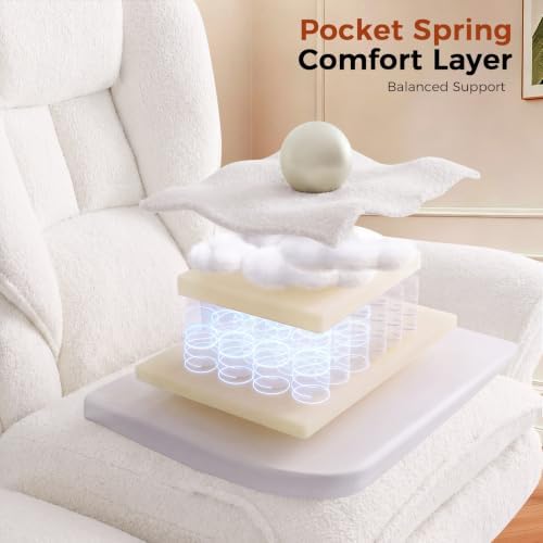 GTPLAYER Big and Tall Office Chair Flip Armrests Criss Cross Desk Chair with Pocket Spring Cushion & Ergonomic Lumbar Support for Lower Back Pain Relief Wide Seat Comfy Teddy Fleece,White