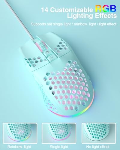 SOLAKAKA SM900 Green Wired Gaming Mouse with Honeycomb Shell,12800 DPI,7 Programmable Buttons,Lightweight Gaming Mice Ergonomic Computer Mouse Gaming for Windows/PC/Mac/Laptop Gamer