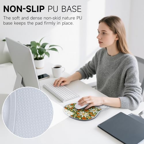 AUPET Ergonomic Mouse Pad with Gel Wrist Support – Non-Slip Mouse Mat with Comfortable Memory Gel Cushion – Relieves Wrist Pain – Designer Pattern for Home Office & Gaming (Sunny Daisy Patch)