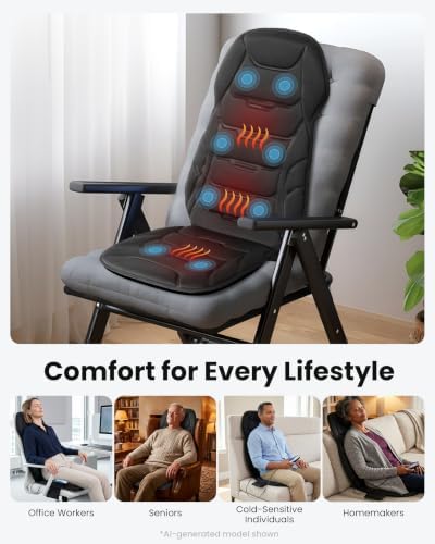 COMFIER Back Massager with Heat, Vibration Massage Chair Pad with 8 Motors