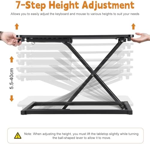 Standing Desk Converter, 7-Level Height Adjustable Keyboard and Monitor Riser, 23.6" Sit to Stand Desk Workstation, No Assembly Laptop Computer Lift for Walking Pad