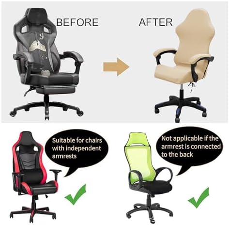Gaming Chair Cover Set with Armrest Covers, Stretch Ruffled Slipcover for Racing Office Computer Reclining Chairs (Beige)