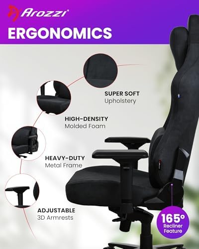 Arozzi Vernazza XL Soft PU Ergonomic Computer Gaming/Office Chair with High Backrest, Recliner, Swivel, Tilt, Rocker, Adjustable Height and Adjustable Lumbar and Neck Support - Pure Black