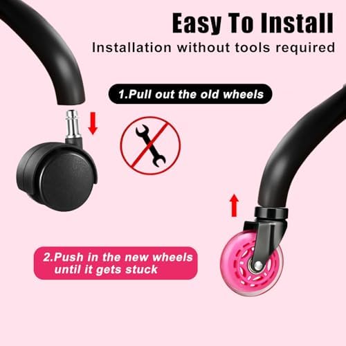 8T8 3" Office Chair Wheels (As Seen On PRC) Replacement Heavy Duty, Universal Rubber Chair Casters Fit 98% Chair, Quiet Smooth Rolling for Hardwood Floor Carpet Mats (Magenta)