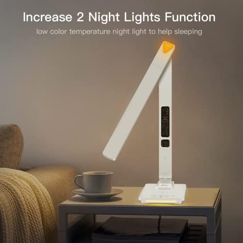 LAOPAO LED Desk Lamp with Wireless Charger: Desk Lamps for Home Office Bedroom, 5 Color Modes & Brightness Dimmable, 2 Night Light