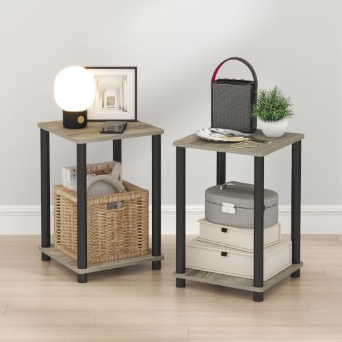 Furinno Turn-N-Tube Night Stand Set of 2, 2-Tier Nightstand, French Oak
