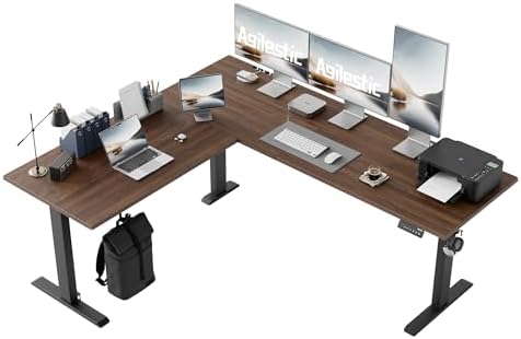 Agilestic L Shaped Standing Desk Adjustable Height, 75 Inch, Dark Walnut