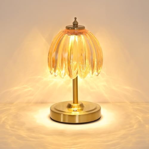 Shenmoyl Tulip Small Table Lamp, 5200mAh Cordless Touch Control Mini Table Lamp with 3 Color Temps & Stepless Dimming, Perfect for Small Spaces Like Dressers, Bedsides, Bookshelves (Amber Tulip)