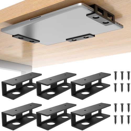 2 Pack Under Desk Laptop Mount with Anti-Scratch Felt Board, Holder Tray, Durable Shelf for Keyboard Storage