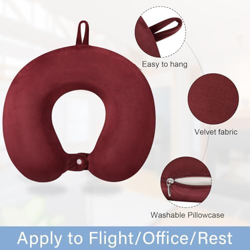 Travel Neck Pillow Memory Foam Neck Pillows for Travel, Dark Red