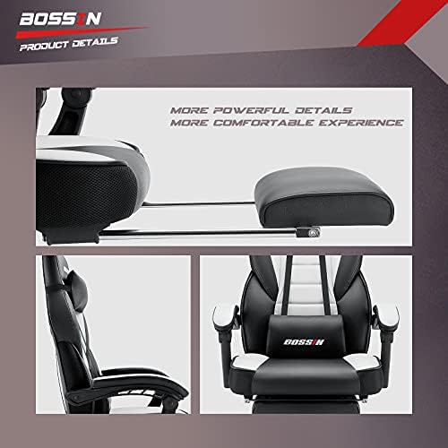 BOSSIN Big and Tall Gaming Chair with Footrest and Massage, 400lb Weight Capacity, Ergonomic Heavy Duty Chair with Large Size Seat and High Back