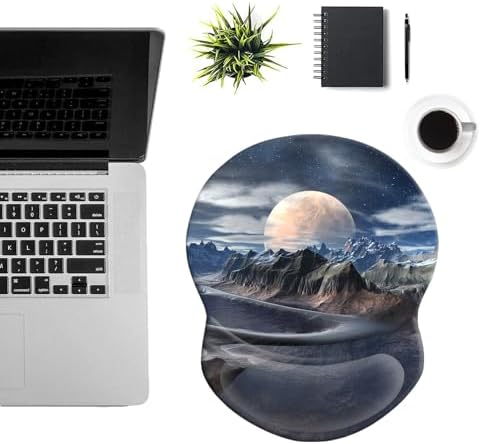 Ergonomic Wrist Support Mouse Pad - Comfortable Computer Mouse Pad with Non-Slip PU Base for Home Office Working Gaming (Aesthetic Moon)
