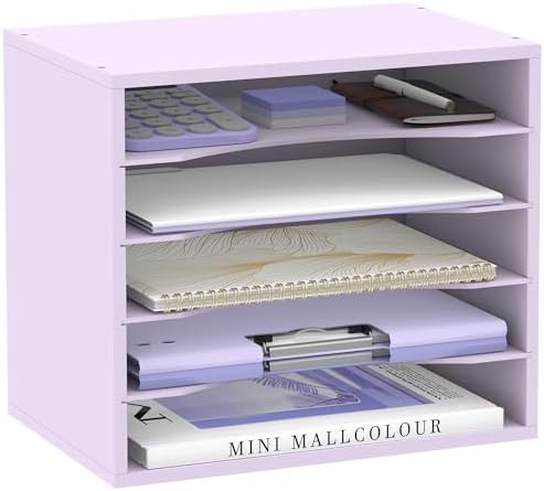5 Tier Wood Desk Organizer, Paper Organizer for Desk, Purple