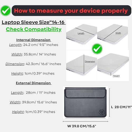 Blue Multi-Function Laptop Sleeve 14-15.6 Inch ONLY MacBook Pro Air Dell XPS HP Pavilion Surface 3-in-1 Protective Case Waterproof Leather Business, Not for 11-13”