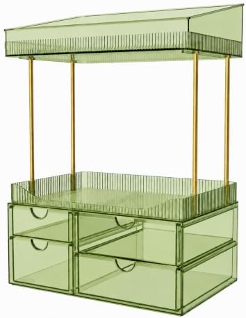 SNSLXH 4-Tier Clear Makeup Organizer Bathroom Storage Green