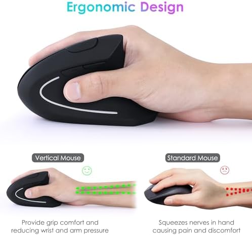 Full-Size Ergonomic Keyboard and Mouse, 2.4GHz Wireless Keyboard and vertical Mouse with Tablet Phone Holder, Wrist Rest for Computer Mac PC Laptop Chromebook, Black