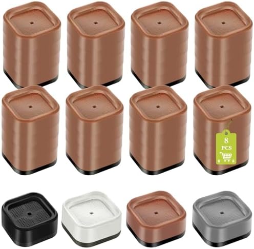 8 Pack Furniture Risers 4 Inch, Adjustable Bed Risers Heavy Duty for Table Desk Couch Chair Sofa Cabinet Bed Legs Dorm, Square Stackable Bed Raisers Blocks Lift Height 1", 2",3"or 4", Brown