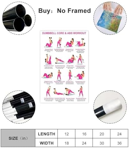 Dumbbell Abs Core Workout Beginner Ab Exercise Chart Dumbbell Core Workout at Home Home Gym Canvas Poster Bedroom Decor Room Decor Unframe 16x24inch