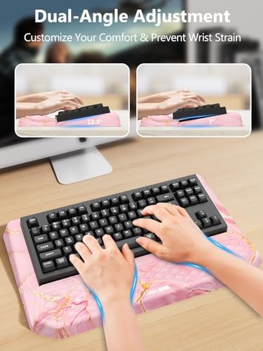 2-in-1 Ergonomic Keyboard Stand with Wrist Rest, Pink Marble