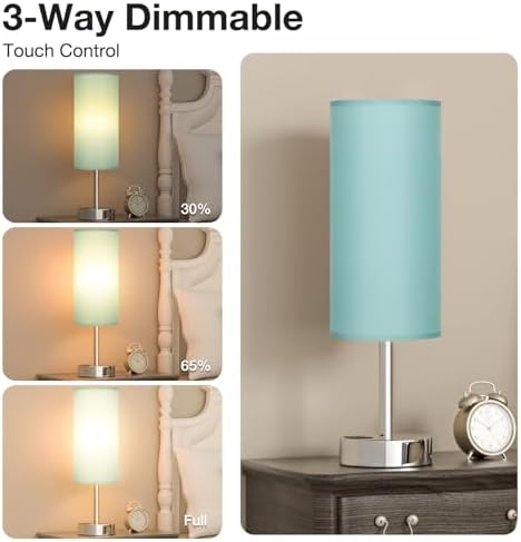 Teal Touch Table Lamp for Bedroom - Bedside Desk Lamp for College Dorm