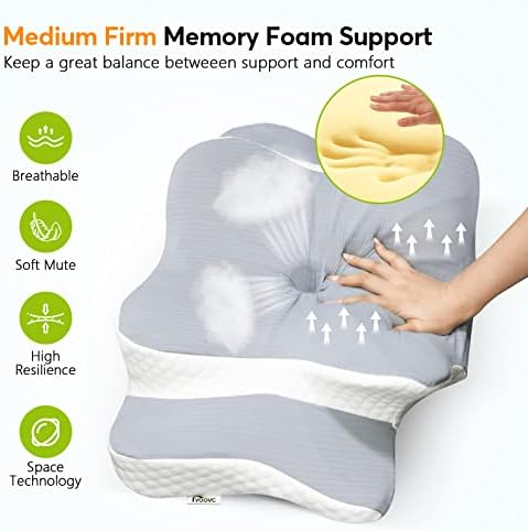 Cervical Contour Pillow for Neck, Shoulder and Back Pain Relief - Orthopedic Memory Foam Support for Side Sleepers