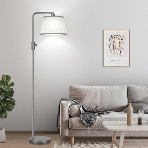 【Upgraded】 Dimmable Floor Lamp, 1000 Lumens LED Edison Bulb Included, Arc Floor Lamps for Living Room Modern Standing Lamp with Linen Shade, Tall Lamps for Living Room Bedroom Office Dining Room-Grey
