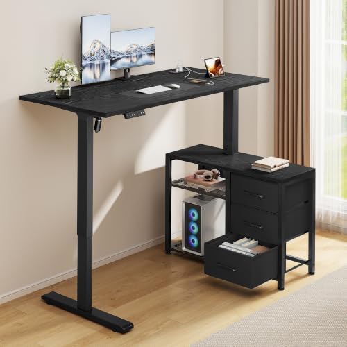 47 Inch L Shaped Desk with 3 Drawers Electric Standing Desks Black