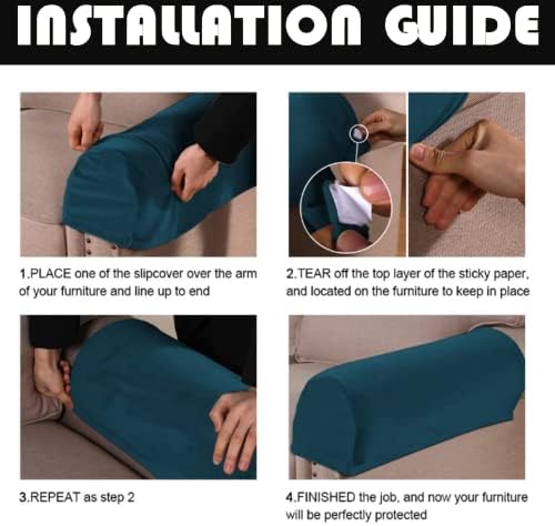 2 Pack Velvet Stretch Armrest Covers - Non Slip Sofa Chair Covers, Soft Elastic Arm Protectors for Living Room Couch, Office Chair, Recliner (Teal)