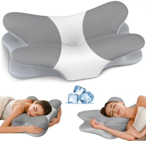 Cervical Pillow for Neck Pain Relief, Ergonomic Neck Pillow for Sleeping, Contour Pillow for Neck Support, Memory Foam Pillows for Side Back Stomach Sleepers (Grey+White+Grey)