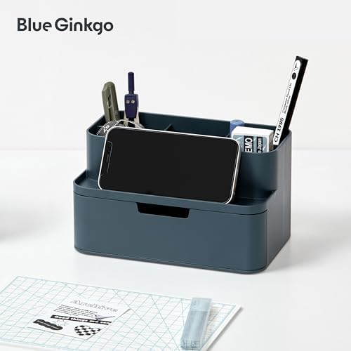 BLUE GINKGO Compact Desk Organizer, Blue, Made in Korea