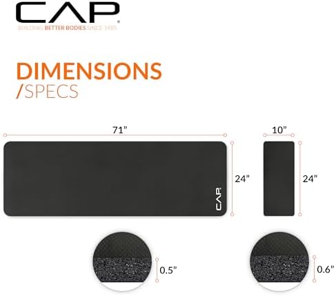 CAP Barbell 1/2-Inch High Density Exercise Yoga Mat with Strap | Multiple Options