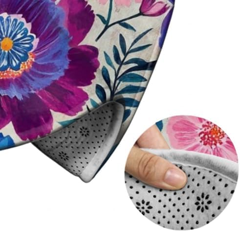 Soft Round Yoga Carpet, Office Chair Decor Round Mat for Carpet and Hardwood Floors Boho Floral Blossom