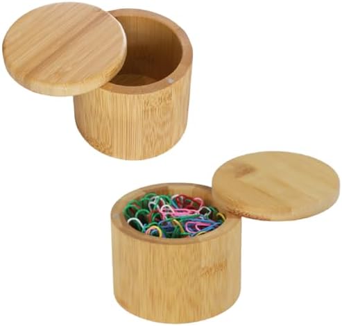 MultiBey 2 Pack Bamboo Paper Clip Holder with Swivel Lid, Wood Container