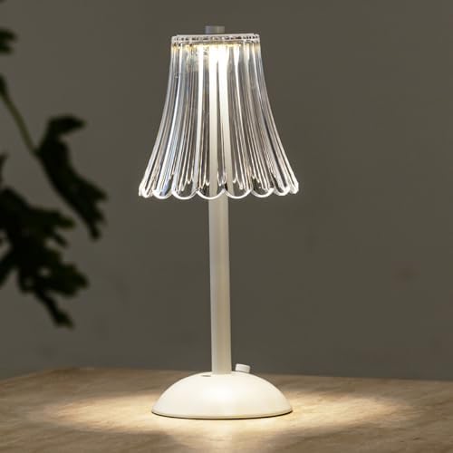 HEQET Cordless Table Lamps for Home,Table,Dining Room, Gold Rechargeable Lamps, USB Charge 12'' Tall LED Brass Portable Outdoor Indoor Table Lamp with Built-in Dimmer (Flower-White)